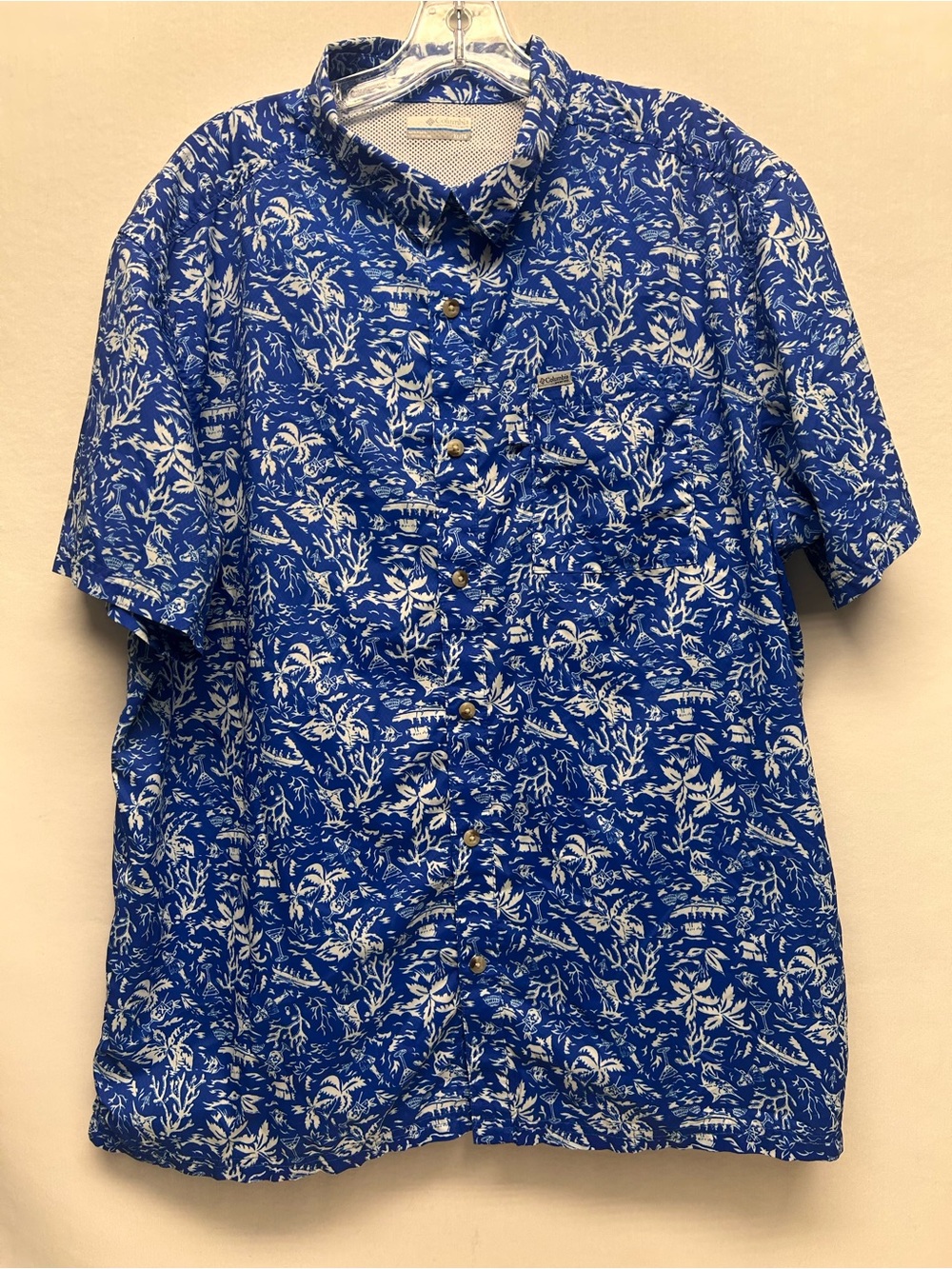 Columbia Blue Hawaiian-Style Short Sleeve Button-Down Shirt PFG XL